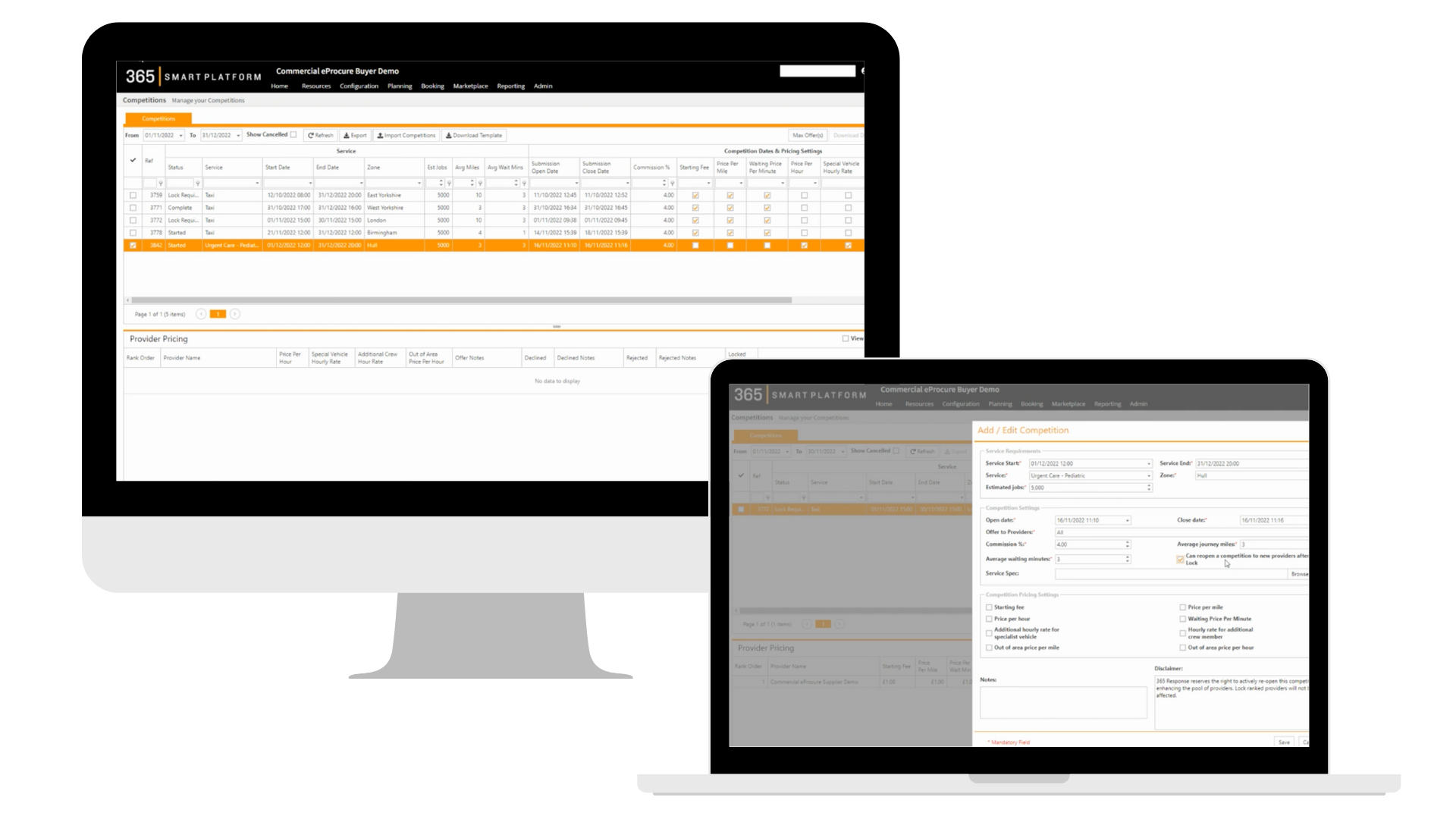 Allocate Transport Marketplace Screenshots on desktop and laptop screens